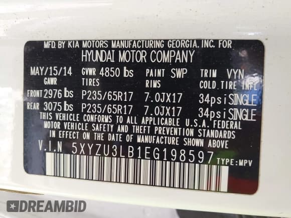 ✅ 2014 Hyundai Santa Fe • VIN: 5XYZU3LB1EG198597 • Лот: 43670486. Опубликован ранее на IAAI с пробегом 167 623 миль. Бесплатный доступ к архиву аукционных продаж из США и подробный отчёт об истории автомобиля на DreamBid. Изображение 9.