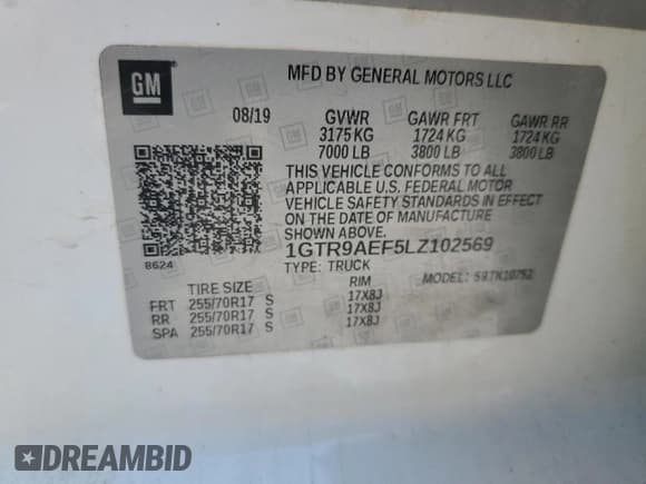 ✅ 2020 GMC Sierra 1500 • VIN: 1GTR9AEF5LZ102569 • Лот: 68417875. Опубликован ранее на Copart с пробегом 182 269 миль. Бесплатный доступ к архиву аукционных продаж из США и подробный отчёт об истории автомобиля на DreamBid. Изображение 12.