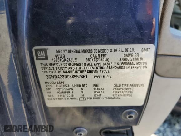 ✅ 2008 Chevrolet HHR LT • VIN: 3GNDA23D08S557351 • Lot: 83202164. Listed on Copart with 130,103 mi. Free auction sales archive from the USA and detailed vehicle history report at DreamBid. Image 12.