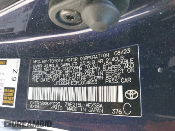 ✅ 2024 Toyota Corolla Hybrid LE • VIN: JTDBDMHE0RJ004853 • Lot: 42580798. Wystawiony na IAAI z przebiegiem 25 568 mil. Bezpłatny archiwum sprzedaży aukcyjnych z USA i szczegółowy raport historii pojazdu na DreamBid. Zdjęcie 9.