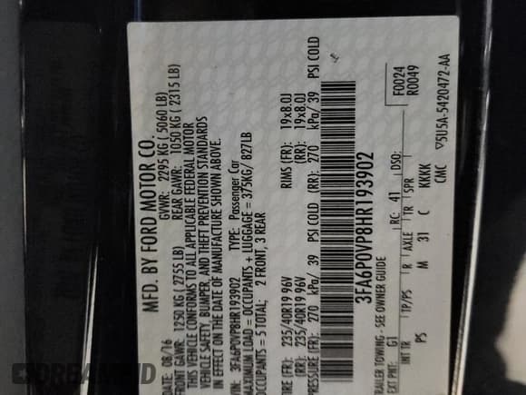 ✅ 2017 Ford Fusion Sport • VIN: 3FA6P0VP8HR193902 • Lot: 82232035. Wystawiony na Copart z przebiegiem 52 626 mil. Bezpłatny archiwum sprzedaży aukcyjnych z USA i szczegółowy raport historii pojazdu na DreamBid. Zdjęcie 13.