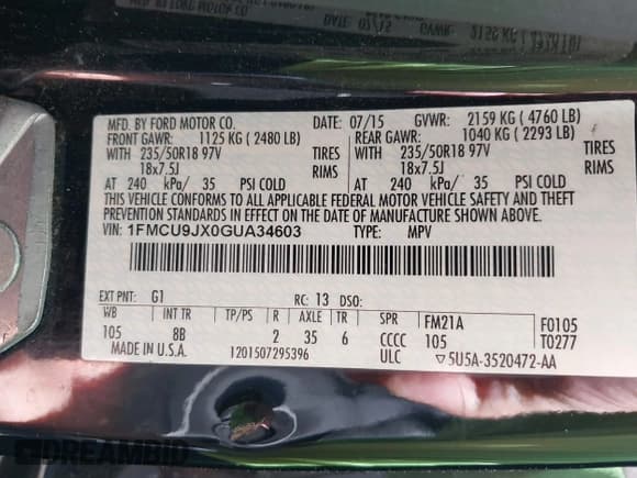 ✅ 2016 Ford Escape Titanium • VIN: 1FMCU9JX0GUA34603 • Лот: 42291889. Опубликован ранее на IAAI с пробегом 94 095 миль. Бесплатный доступ к архиву аукционных продаж из США и подробный отчёт об истории автомобиля на DreamBid. Изображение 9.