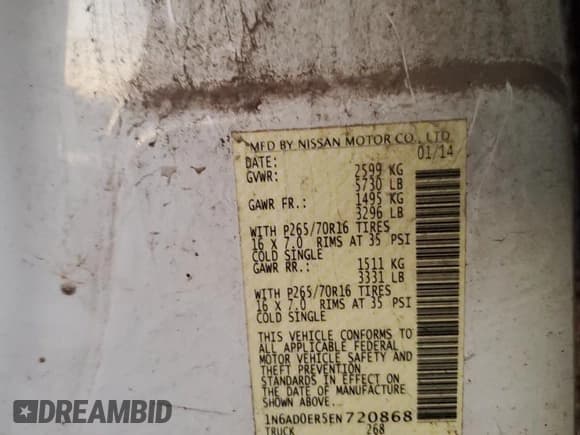 ✅ 2014 Nissan Frontier S • VIN: 1N6AD0ER5EN720868 • Lot: 81591724. Listed on Copart with 324,116 mi. Free auction sales archive from the USA and detailed vehicle history report at DreamBid. Image 14.