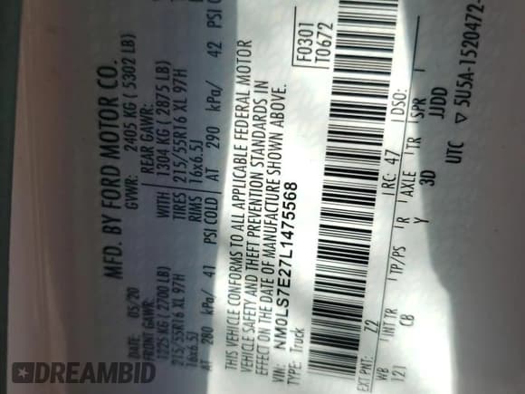 ✅ 2020 Ford Transit Connect XL • VIN: NM0LS7E27L1475568 • Lot: 81477485. Listed on Copart with 51,190 mi. Free auction sales archive from the USA and detailed vehicle history report at DreamBid. Image 13.