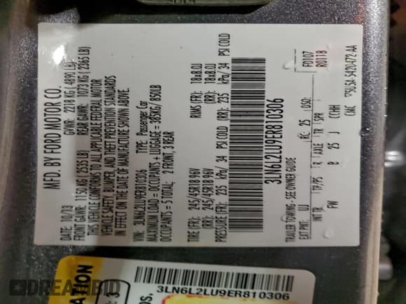 ✅ 2014 Lincoln MKZ Hybrid • VIN: 3LN6L2LU9ER810306 • Lot: 95118695. Listed on Copart with 120,715 mi. Free auction sales archive from the USA and detailed vehicle history report at DreamBid. Image 12.