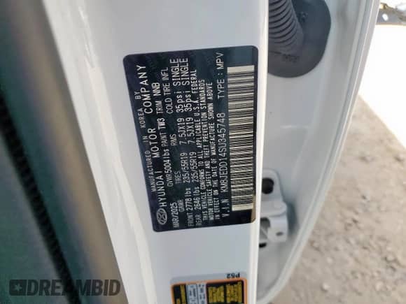 2025 Hyundai Tucson Limited with VIN KM8JEDD14SU345748, listed as a Copart auction lot 85488085 with 1,189 mi miles and Salvage title. Bid and sale history available at DreamBid. Image 14.