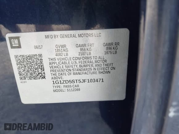 ✅ 2018 Chevrolet Malibu LT • VIN: 1G1ZD5ST5JF103471 • Lot: 43656129. Listed on IAAI with 138,362 mi. Free auction sales archive from the USA and detailed vehicle history report at DreamBid. Image 9.