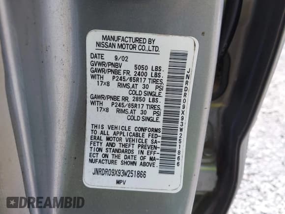 ✅ 2003 Infiniti QX4 Luxury • VIN: JNRDR09X93W251866 • Lot: 42715853. Listed on IAAI with 226,362 mi. Free auction sales archive from the USA and detailed vehicle history report at DreamBid. Image 9.