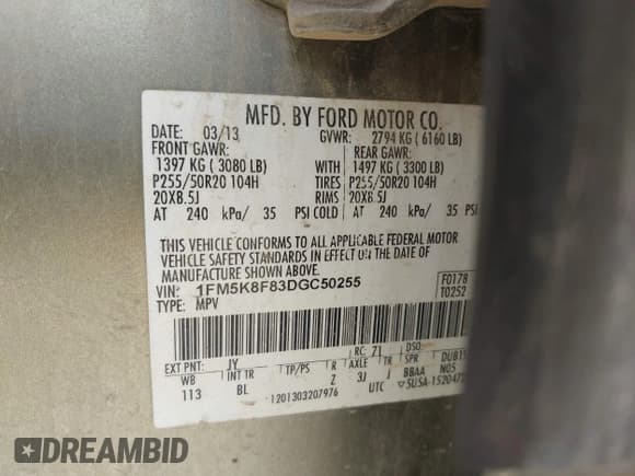 ✅ 2013 Ford Explorer Limited • VIN: 1FM5K8F83DGC50255 • Lot: 42711326. Wystawiony na IAAI z przebiegiem 162 985 mil. Bezpłatny archiwum sprzedaży aukcyjnych z USA i szczegółowy raport historii pojazdu na DreamBid. Zdjęcie 9.