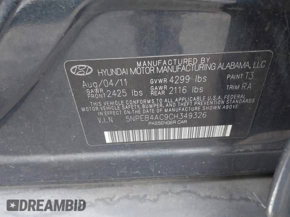 2012 Hyundai Sonata GLS with VIN 5NPEB4AC9CH349326, listed as a IAAI auction lot 41608536 with 119,827 mi miles and . Bid and sale history available at DreamBid. Image 9.