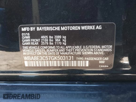 ✅ 2016 BMW 3 Series 328i xDrive • VIN: WBA8E3C57GK503131 • Lot: 42010423. Listed on IAAI with 71,844 mi. Free auction sales archive from the USA and detailed vehicle history report at DreamBid. Image 9.