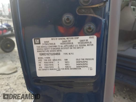 ✅ 2002 Chevrolet Suburban LS • VIN: 1GNEC16Z72J304858 • Lot: 43708536. Listed on IAAI with 255,777 mi. Free auction sales archive from the USA and detailed vehicle history report at DreamBid. Image 9.