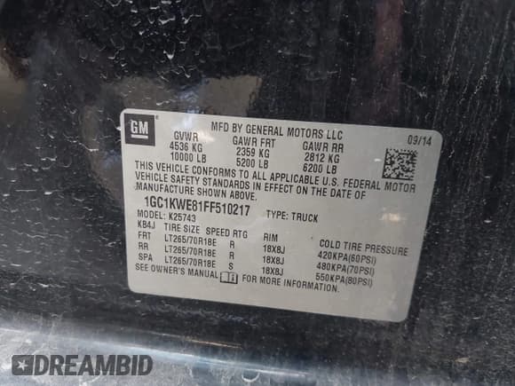 ✅ 2015 Chevrolet Silverado 2500HD LTZ • VIN: 1GC1KWE81FF510217 • Lot: 42779386. Listed on IAAI with Not provided. Free auction sales archive from the USA and detailed vehicle history report at DreamBid. Image 8.