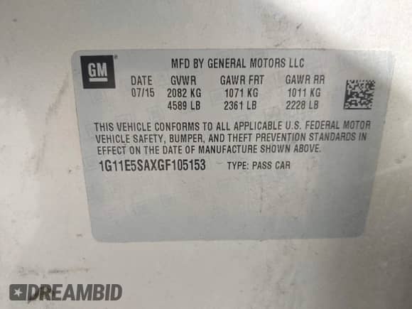 2016 Chevrolet Malibu LTZ z VIN 1G11E5SAXGF105153, wystawiony jako IAAI lot #43159960 z przebiegiem 145 269 mil mil oraz . Historia ofert i sprzedaży dostępna na DreamBid. Obrazek 9.