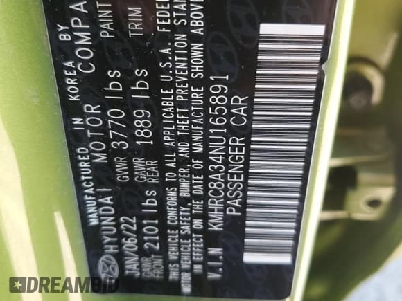 ✅ 2022 Hyundai Venue Limited • VIN: KMHRC8A34NU165891 • Lot: 49386785. Listed on Copart with 61,185 mi. Free auction sales archive from the USA and detailed vehicle history report at DreamBid. Image 13.