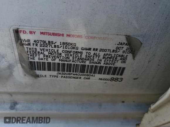 ✅ 2012 Mitsubishi Lancer GT • VIN: JA32U8FW4CU008041 • Лот: 62396865. Опубликован ранее на Copart с пробегом 120 318 миль. Бесплатный доступ к архиву аукционных продаж из США и подробный отчёт об истории автомобиля на DreamBid. Изображение 12.