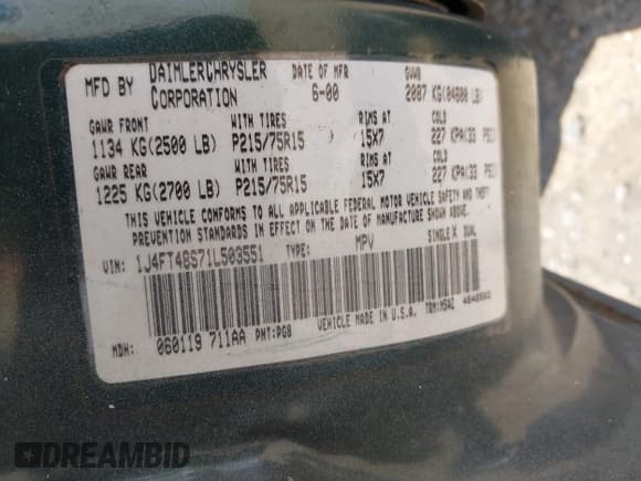 ✅ 2001 Jeep Cherokee Sport • VIN: 1J4FT48S71L503551 • Lot: 42660835. Wystawiony na IAAI z przebiegiem Nie podano. Bezpłatny archiwum sprzedaży aukcyjnych z USA i szczegółowy raport historii pojazdu na DreamBid. Zdjęcie 9.