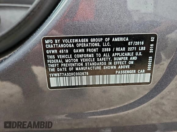 ✅ 2017 Volkswagen Passat SE • VIN: 1VWBT7A32HC002678 • Лот: 93031625. Опубликован ранее на Copart с пробегом 105 731 миль. Бесплатный доступ к архиву аукционных продаж из США и подробный отчёт об истории автомобиля на DreamBid. Изображение 13.