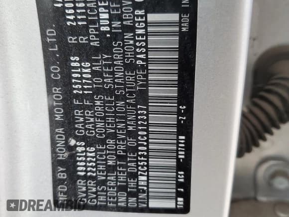 ✅ 2018 Honda Clarity Touring • VIN: JHMZC5F30JC012337 • Лот: 65006512. Опубликован ранее на Copart с пробегом 34 358 миль. Бесплатный доступ к архиву аукционных продаж из США и подробный отчёт об истории автомобиля на DreamBid. Изображение 10.