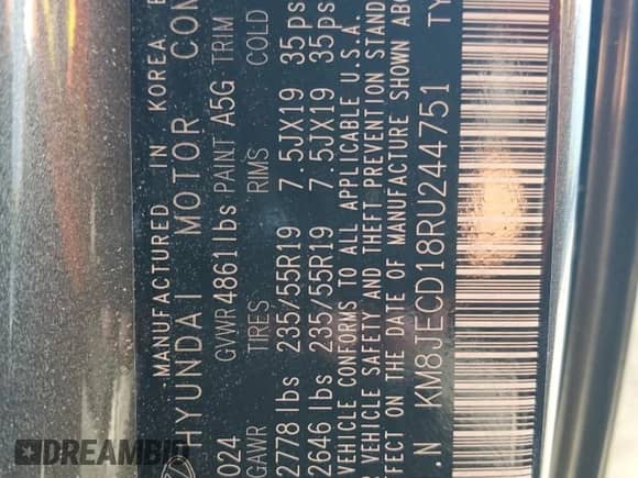 2024 Hyundai Tucson Limited с VIN KM8JECD18RU244751, выставлен на аукционе Copart как лот 69313365 с пробегом 2 134 миль миль и Списание • Salvage title. История ставок и продаж доступна на DreamBid. Изображение 14.