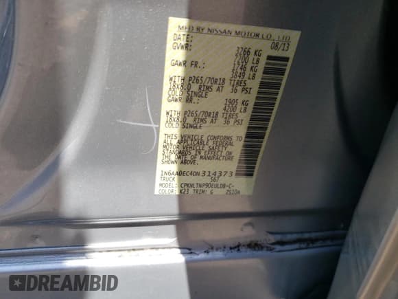 ✅ 2013 Nissan Titan S • VIN: 1N6AA0EC4DN314373 • Лот: 56024535. Опубликован ранее на Copart с пробегом 62 183 миль. Бесплатный доступ к архиву аукционных продаж из США и подробный отчёт об истории автомобиля на DreamBid. Изображение 12.