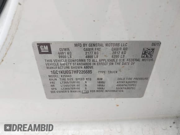 ✅ 2017 Chevrolet Silverado 2500HD Work Truck • VIN: 1GC1KUEG7HF226685 • Lot: 42839054. Listed on IAAI with 204,220 mi. Free auction sales archive from the USA and detailed vehicle history report at DreamBid. Image 9.