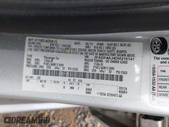 ✅ 2013 Ford Fiesta S • VIN: 3FADP4AJ4DM218141 • Lot: 43708496. Listed on IAAI with 117,694 mi. Free auction sales archive from the USA and detailed vehicle history report at DreamBid. Image 9.