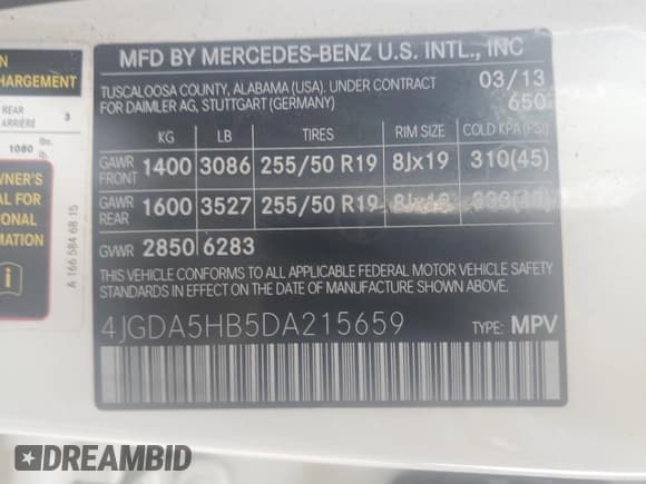 ✅ 2013 Mercedes-Benz M 350 • VIN: 4JGDA5HB5DA215659 • Лот: 91793655. Опубликован ранее на Copart с пробегом 104 414 миль. Бесплатный доступ к архиву аукционных продаж из США и подробный отчёт об истории автомобиля на DreamBid. Изображение 13.