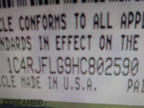 2017 Jeep Grand Cherokee Trailhawk with VIN 1C4RJFLG9HC802590, listed as a IAAI auction lot 40178124 with 105,916 mi miles and . Bid and sale history available at DreamBid. Image 9.