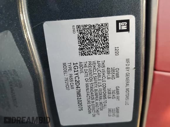 ✅ 2021 Chevrolet Corvette 3LT • VIN: 1G1YC2D47M5102075 • Lot: 85314404. Listed on Copart with 3,650 mi. Free auction sales archive from the USA and detailed vehicle history report at DreamBid. Image 12.