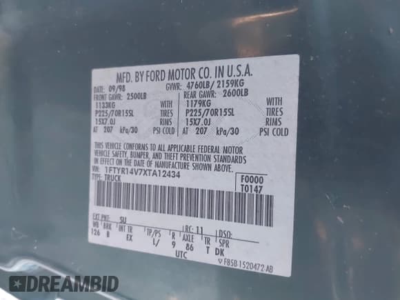 ✅ 1999 Ford Ranger XL • VIN: 1FTYR14V7XTA12434 • Лот: 43620669. Опубликован ранее на IAAI с пробегом 187 252 миль. Бесплатный доступ к архиву аукционных продаж из США и подробный отчёт об истории автомобиля на DreamBid. Изображение 9.