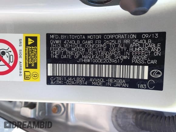 ✅ 2014 Lexus ES 300h • VIN: JTHBW1GG0E2039617 • Lot: 43604173. Wystawiony na IAAI z przebiegiem 173 759 mil. Bezpłatny archiwum sprzedaży aukcyjnych z USA i szczegółowy raport historii pojazdu na DreamBid. Zdjęcie 9.