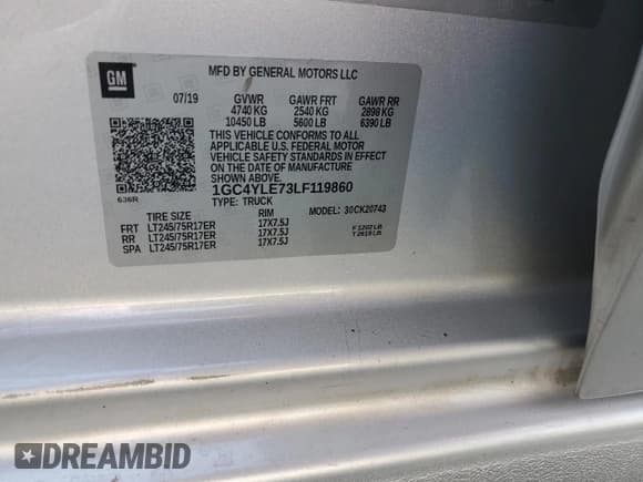 ✅ 2020 Chevrolet Silverado 2500HD Work Truck • VIN: 1GC4YLE73LF119860 • Лот: 81390255. Опубликован ранее на Copart с пробегом 208 604 миль. Бесплатный доступ к архиву аукционных продаж из США и подробный отчёт об истории автомобиля на DreamBid. Изображение 12.