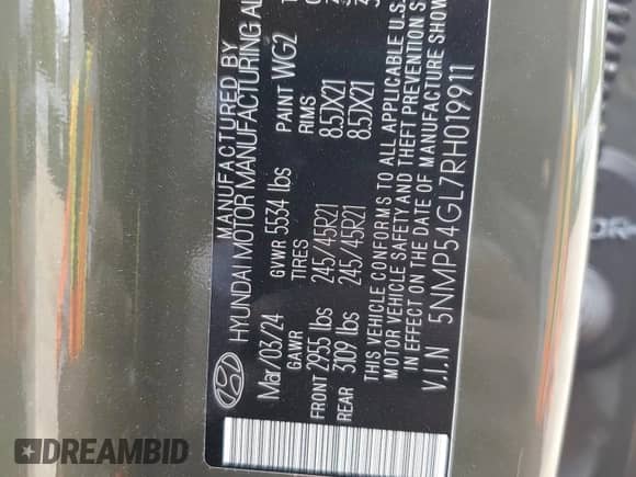 2024 Hyundai Santa Fe Calligraphy с VIN 5NMP54GL7RH019911, выставлен на аукционе Copart как лот 51437245 с пробегом 20 874 миль миль и Списание • Salvage title. История ставок и продаж доступна на DreamBid. Изображение 16.