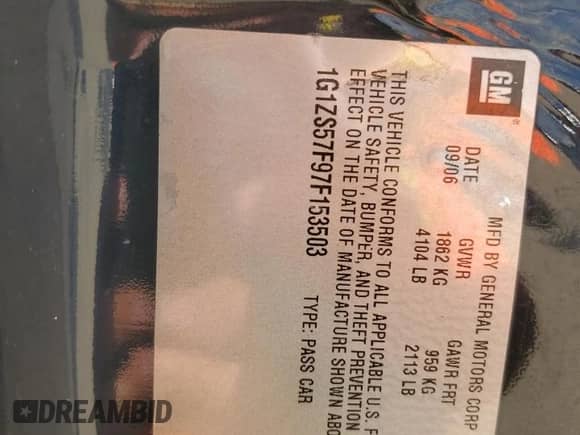 2007 Chevrolet Malibu 1FL z VIN 1G1ZS57F97F153503, wystawiony jako Copart lot #69510944 z przebiegiem 151 091 mil mil oraz Szkoda całkowita • Salvage title. Historia ofert i sprzedaży dostępna na DreamBid. Obrazek 12.