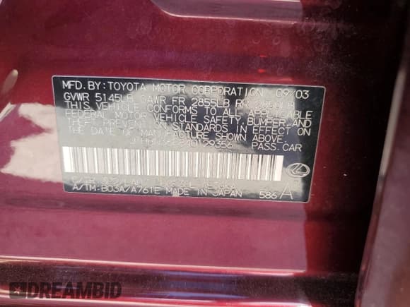 ✅ 2004 Lexus LS 430 • VIN: JTHBN36F840129356 • Lot: 85109895. Listed on Copart with 284,592 mi. Free auction sales archive from the USA and detailed vehicle history report at DreamBid. Image 12.