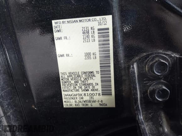 ✅ 2013 Nissan Maxima S • VIN: 1N4AA5AP3DC810078 • Лот: 43562469. Опубликован ранее на IAAI с пробегом 148 827 миль. Бесплатный доступ к архиву аукционных продаж из США и подробный отчёт об истории автомобиля на DreamBid. Изображение 9.