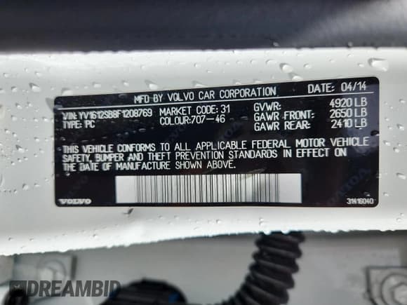 ✅ 2015 Volvo V60 T5 Premier • VIN: YV1612SB8F1208769 • Lot: 71044045. Listed on Copart with 105,352 mi. Free auction sales archive from the USA and detailed vehicle history report at DreamBid. Image 13.