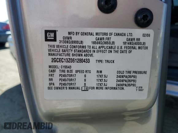 ✅ 2006 Chevrolet Silverado 1500 LT3 • VIN: 2GCEC13Z061280433 • Лот: 71437374. Опубликован ранее на Copart с пробегом 168 100 миль. Бесплатный доступ к архиву аукционных продаж из США и подробный отчёт об истории автомобиля на DreamBid. Изображение 12.