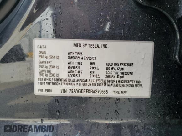 ✅ 2024 Tesla Model Y Performance • VIN: 7SAYGDEFXRA279555 • Lot: 69436085. Listed on Copart with 35,023 mi. Free auction sales archive from the USA and detailed vehicle history report at DreamBid. Image 12.