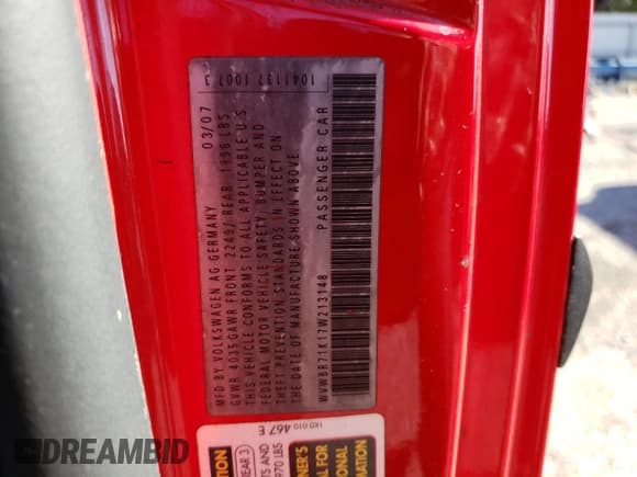 ✅ 2007 Volkswagen Rabbit • VIN: WVWBR71K17W213148 • Lot: 54063985. Wystawiony na Copart z przebiegiem 163 116 mil. Bezpłatny archiwum sprzedaży aukcyjnych z USA i szczegółowy raport historii pojazdu na DreamBid. Zdjęcie 13.