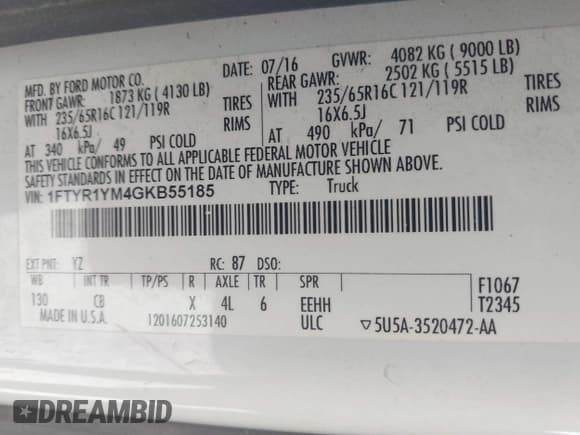 ✅ 2016 Ford Transit Cargo • VIN: 1FTYR1YM4GKB55185 • Lot: 42769357. Listed on IAAI with Not provided. Free auction sales archive from the USA and detailed vehicle history report at DreamBid. Image 9.