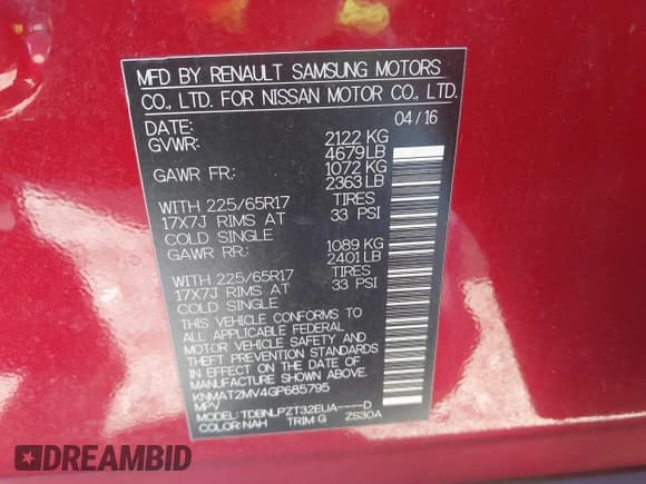 ✅ 2016 Nissan Rogue SV • VIN: KNMAT2MV4GP685795 • Lot: 43506180. Listed on IAAI with 163,593 mi. Free auction sales archive from the USA and detailed vehicle history report at DreamBid. Image 9.