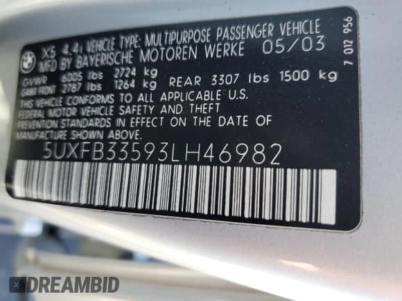 ✅ 2003 BMW X5 4.4i • VIN: 5UXFB33593LH46982 • Lot: 70518194. Listed on Copart with 333,463 mi. Free auction sales archive from the USA and detailed vehicle history report at DreamBid. Image 14.