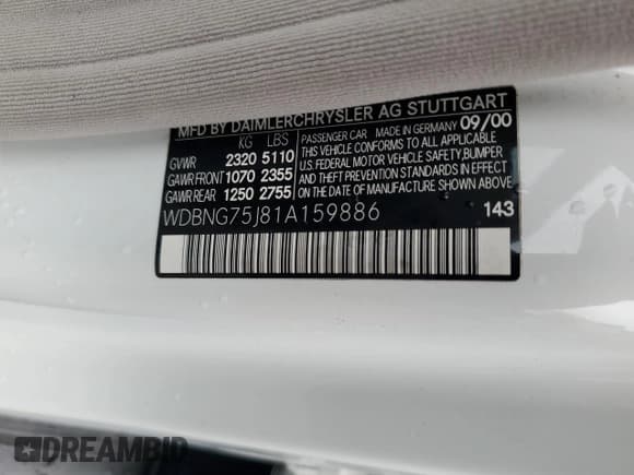 ✅ 2001 Mercedes-Benz S 320/430/500 • VIN: WDBNG75J81A159886 • Lot: 92846155. Wystawiony na Copart z przebiegiem 143 128 mil. Bezpłatny archiwum sprzedaży aukcyjnych z USA i szczegółowy raport historii pojazdu na DreamBid. Zdjęcie 12.