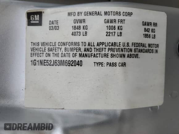 2003 Chevrolet Malibu LS z VIN 1G1NE52J63M692040, wystawiony jako Copart lot #72991244 z przebiegiem 155 367 mil mil oraz Czysty tytuł • Clean title. Historia ofert i sprzedaży dostępna na DreamBid. Obrazek 12.