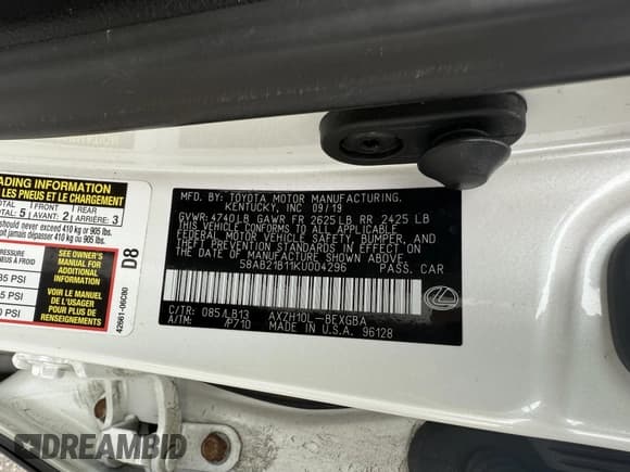 ✅ 2019 Lexus ES 300h • VIN: 58AB21B11KU004296 • Лот: 43689058. Опубликован ранее на IAAI с пробегом 24 894 миль. Бесплатный доступ к архиву аукционных продаж из США и подробный отчёт об истории автомобиля на DreamBid. Изображение 9.