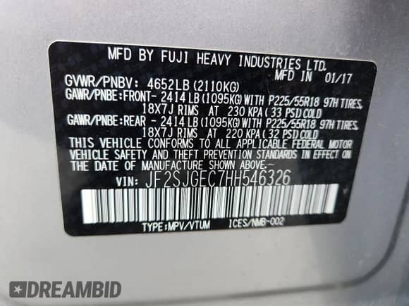 2017 Subaru Forester Premium with VIN JF2SJGEC7HH546326, listed as a Copart auction lot 69996965 with 31,562 mi miles and Salvage title. Bid and sale history available at DreamBid. Image 14.