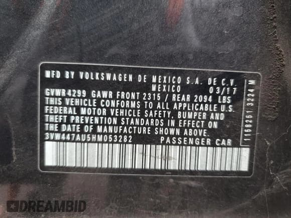 ✅ 2017 Volkswagen Golf GTI S • VIN: 3VW447AU5HM053282 • Lot: 91935765. Listed on Copart with 132,817 mi. Free auction sales archive from the USA and detailed vehicle history report at DreamBid. Image 12.