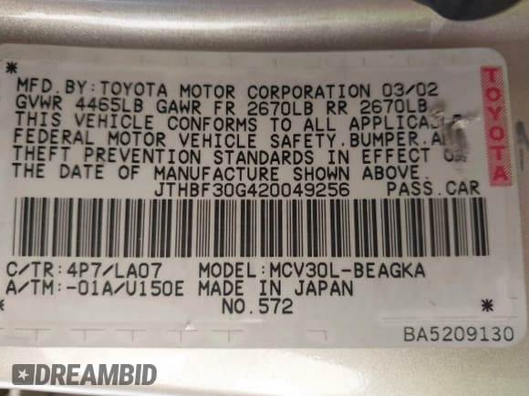 ✅ 2002 Lexus ES 300 • VIN: JTHBF30G420049256 • Lot: 43833415. Wystawiony na IAAI z przebiegiem 313 735 mil. Bezpłatny archiwum sprzedaży aukcyjnych z USA i szczegółowy raport historii pojazdu na DreamBid. Zdjęcie 9.